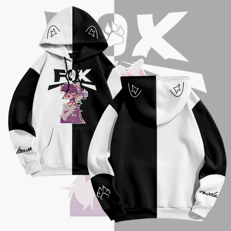 MODAKAWA X pandashk Fox Graphic Pullover Hoodie - White & Black - 6XL - image 4