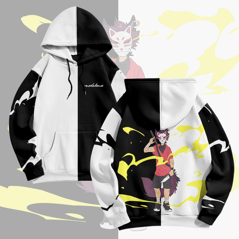 MODAKAWA X pandashk Cartoon Character Graphic Pullover Hoodie - Black & White - 6XL - image 4