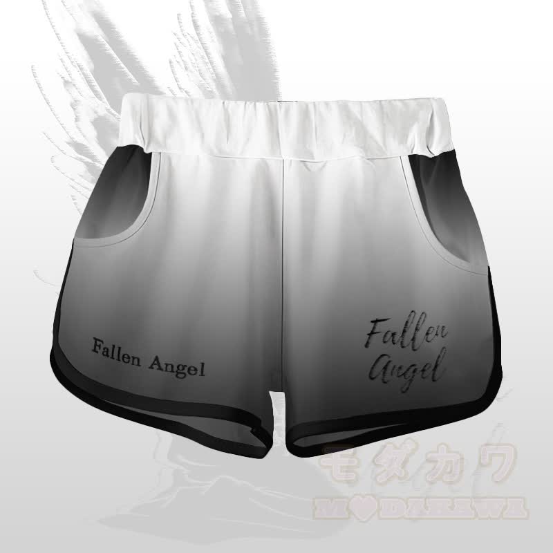 FALLEN ANGEL Grafik-Farbverlauf T-Shirt Shorts Modakawa passendes Outfit - Schwarze und weiße Shorts - 5XL - image 8