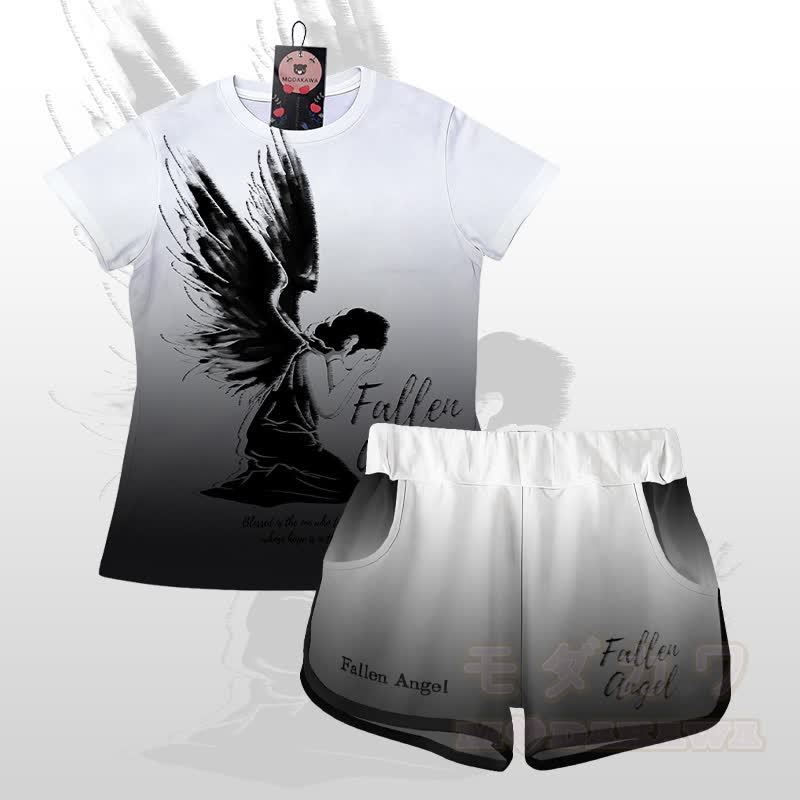 FALLEN ANGEL Grafik-Farbverlauf T-Shirt Shorts Modakawa passendes Outfit - Satz B - 5XL - image 2