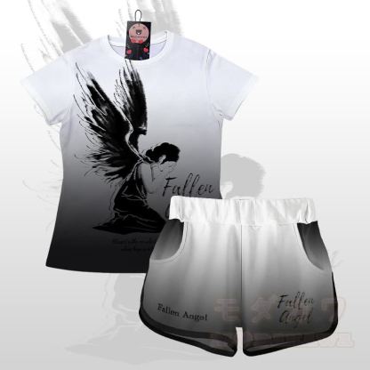 FALLEN ANGEL Grafik-Farbverlauf T-Shirt Shorts Modakawa passendes Outfit - Satz B - 5XL - image 2