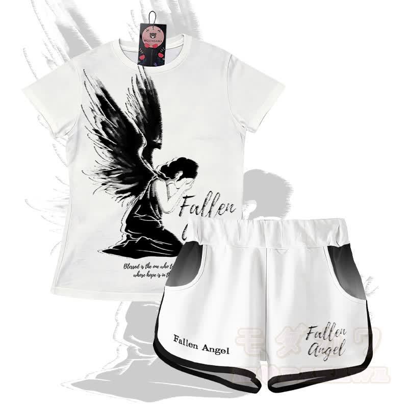 FALLEN ANGEL Grafik-Farbverlauf T-Shirt Shorts Modakawa passendes Outfit - Satz A - 5XL - image 1