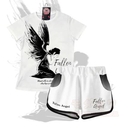 FALLEN ANGEL Grafik-Farbverlauf T-Shirt Shorts Modakawa passendes Outfit - Satz A - 5XL - image 1