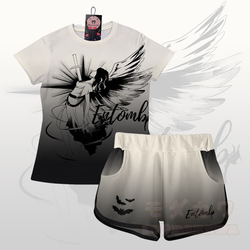 ENTOMB Grafik-Gradienten-T-Shirt Shorts Modakawa passendes Outfit - Satz A - 5XL - image 1