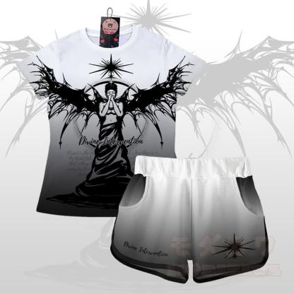 GÖTTLICHE INTERVENTION Engel Grafik Gradient T-Shirt Shorts Modakawa passendes Outfit - Satz A - 5XL - image 1