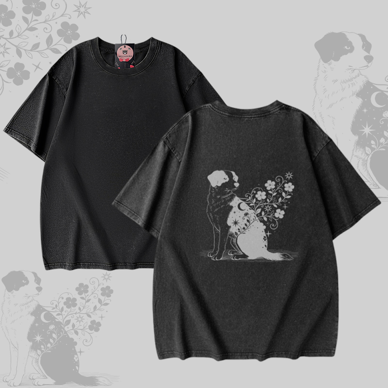 Modakawa Unisex Vintage T-Shirt mit Welpenmotiv - Black - 5XL - image 2