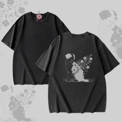 Modakawa Unisex Vintage T-Shirt mit Welpenmotiv - Black - 5XL - image 2