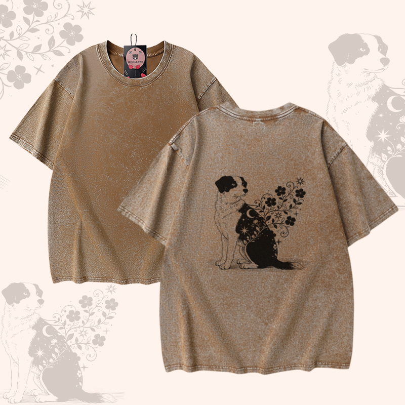 Modakawa Unisex Vintage T-Shirt mit Welpenmotiv - Brown - 5XL - image 1