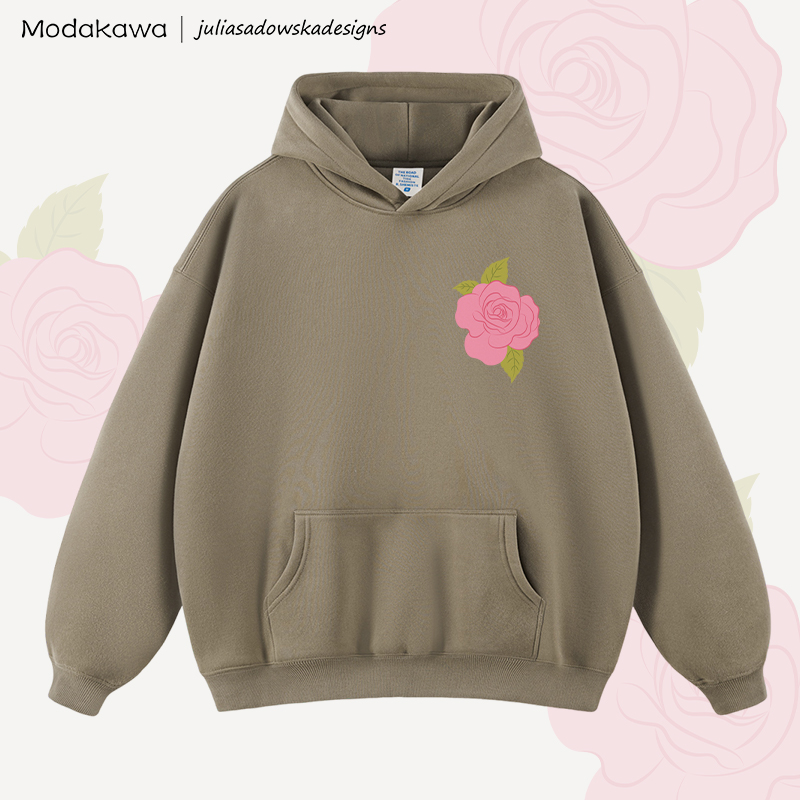 MODAKAWA X juliasadowskadesigns Fleecegefütterter Hoodie mit Rosenmotiv - Taupe Grey - 2XL - image 1