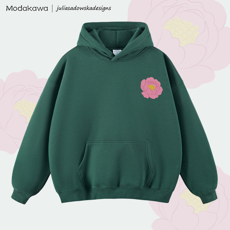 MODAKAWA X juliasadowskadesigns Fleecegefütterter Hoodie mit Pfingstrosen-Grafik - Green - 2XL - image 1