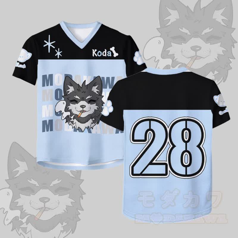 KODA Smoking Puppy Nummer Grafik Modakawa Vintage Mesh Jersey T-Shirt - Blau - 4XL - image 2