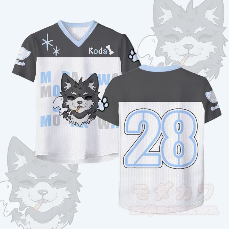 KODA Smoking Puppy Nummer Grafik Modakawa Vintage Mesh Jersey T-Shirt - Weiß - 4XL - image 1