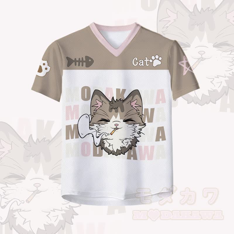 Smoking Cat Number Graphic Modakawa Vintage Mesh Jersey T-Shirt - image 3