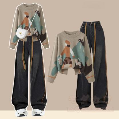 Strickpullover und Jeans – passendes Outfit - Satz A - 3XL - image 1