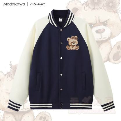 MODAKAWA X cute.aiart Baseballjacke mit Bärenmotiv und Farben - Purpurblau & Aprikose - 5XL - image 2