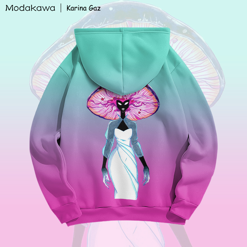 MODAKAWA X Karina Gaz Psychedelic Mushroom Lady Graphic Gradient Pullover Hoodie - image 1