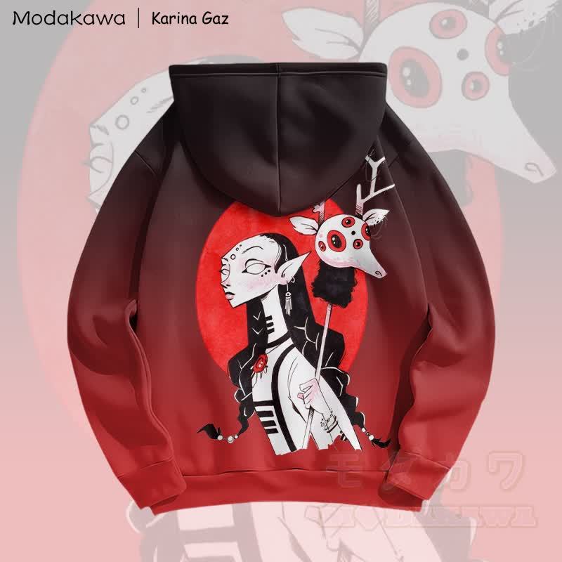 MODAKAWA X Karina Gaz Dark Fantasy Anime Girl Graphic Gradient Pullover Hoodie - image 1