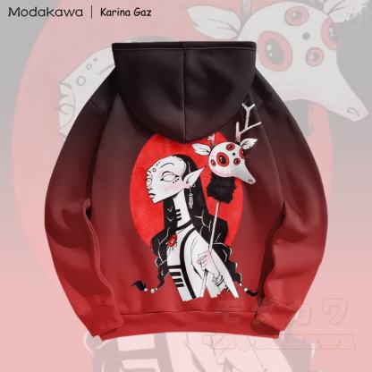MODAKAWA X Karina Gaz Dark Fantasy Anime Girl Graphic Gradient Pullover Hoodie - image 1