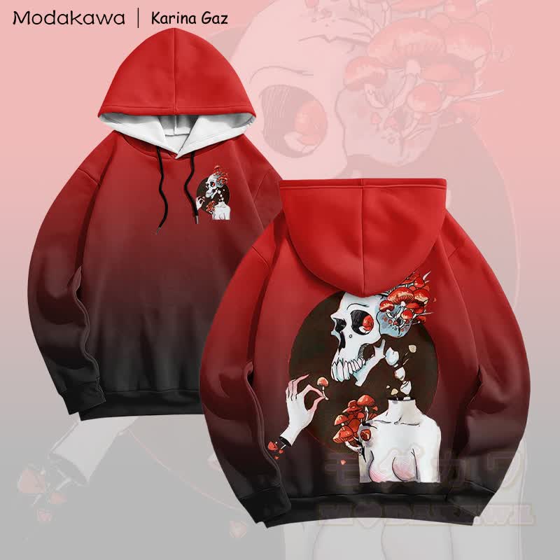 MODAKAWA X Karina Gaz Skull Graphic Gradient Pullover Hoodie - Rot - 6XL - image 2