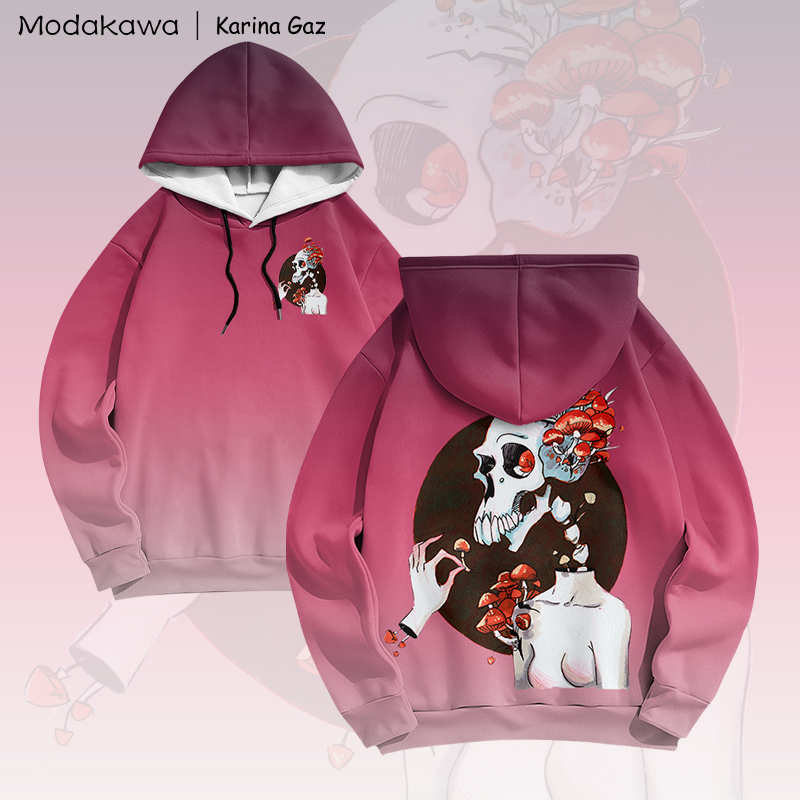 MODAKAWA X Karina Gaz Skull Graphic Gradient Pullover Hoodie - Pink - 6XL - image 1