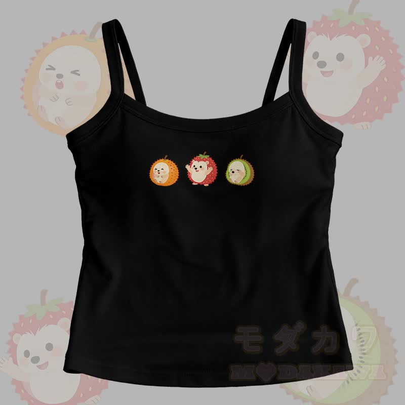 Modakawa Cami Top mit Frucht-Igel-Grafik - Schwarz - One Size - image 2