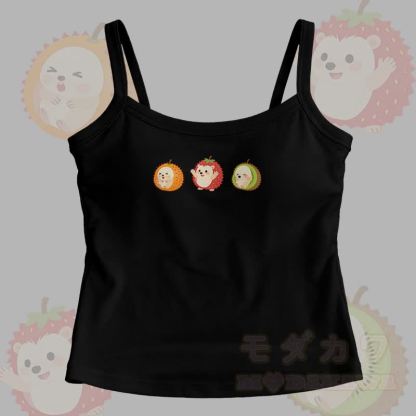 Modakawa Cami Top mit Frucht-Igel-Grafik - Schwarz - One Size - image 2