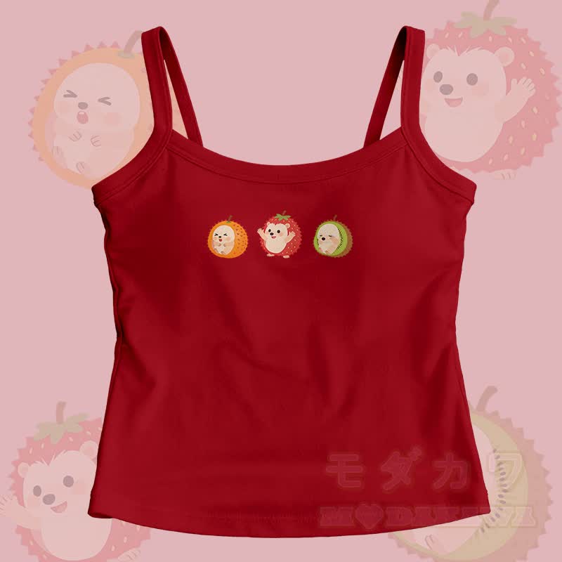 Modakawa Cami Top mit Frucht-Igel-Grafik - Rot - One Size - image 1