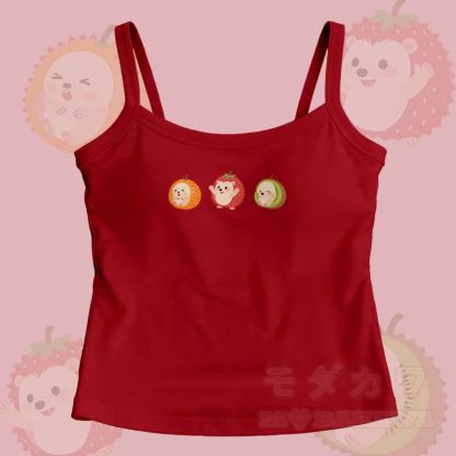 Modakawa Cami Top mit Frucht-Igel-Grafik - Rot - One Size - image 1