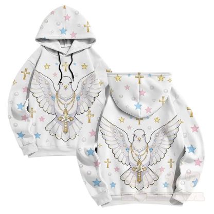 Modakawa Pullover Hoodie mit Engel-Tauben-Kreuz-Grafik - Weiß - 6XL - image 2