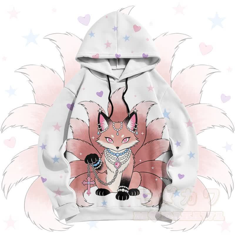 Modakawa Pullover Hoodie mit Grafik eines neunschwänzigen Fuchses - image 1