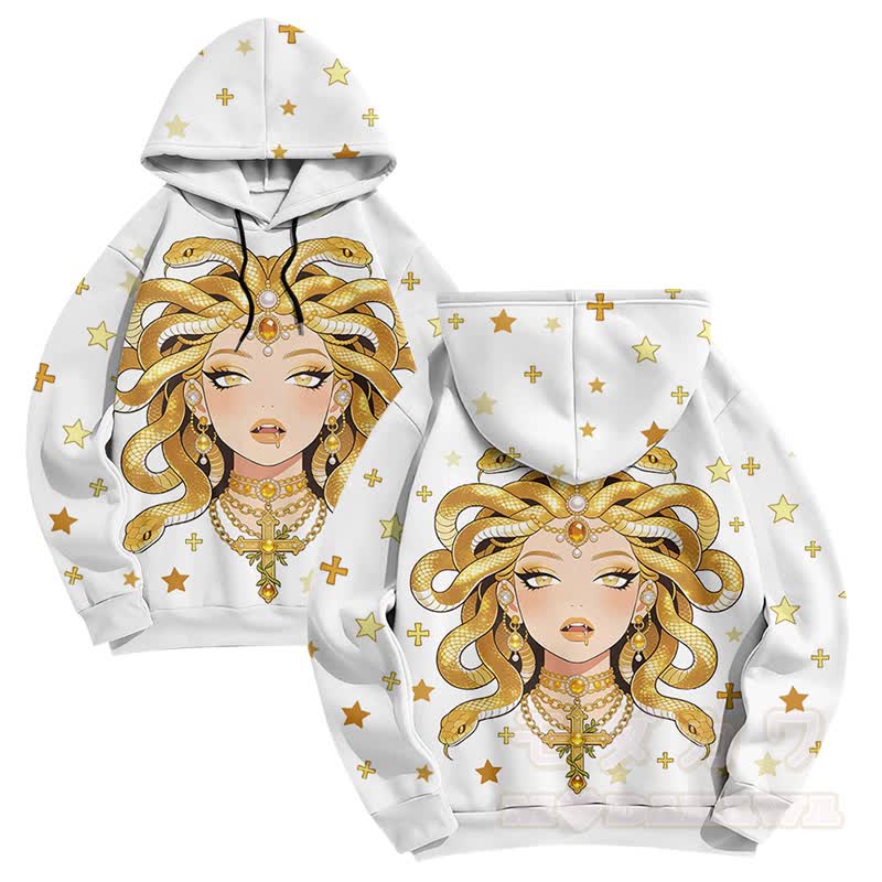 Modakawa Pullover Hoodie mit Medusa-Schlangenkopf-Grafik - Weiß - 6XL - image 2