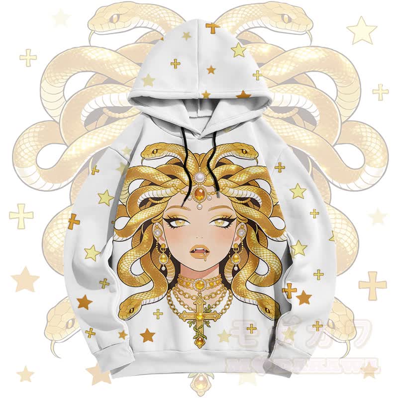 Modakawa Pullover Hoodie mit Medusa-Schlangenkopf-Grafik - image 1
