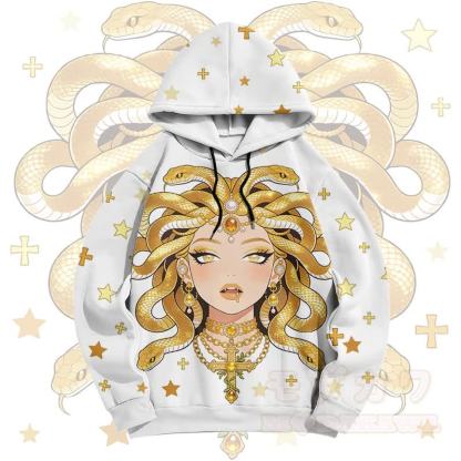 Modakawa Pullover Hoodie mit Medusa-Schlangenkopf-Grafik - image 1