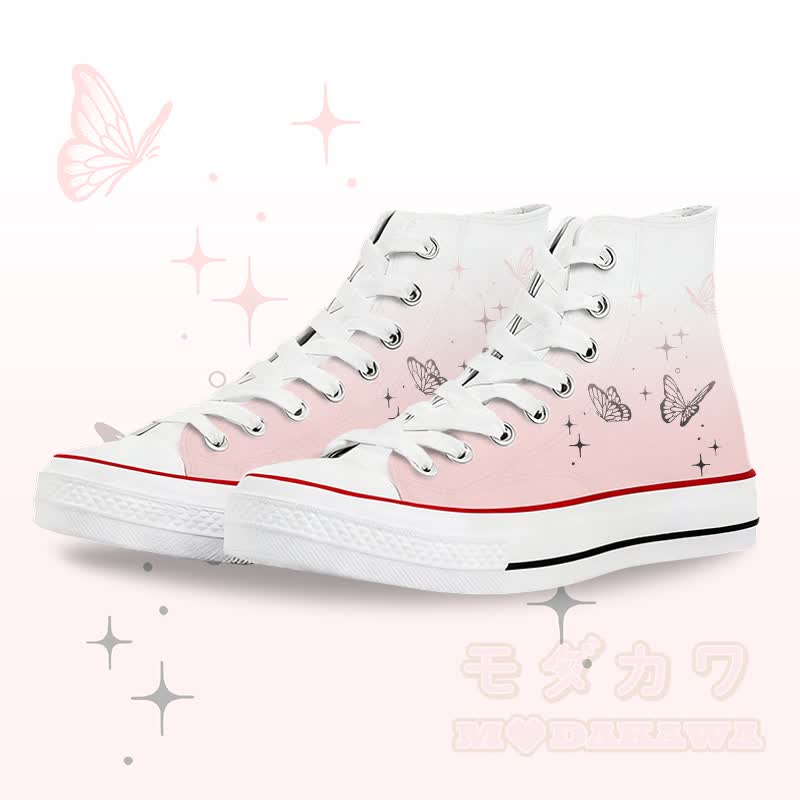 Modakawa High Top Canvas-Schuhe mit Schmetterlingsmotiv und Farbverlauf - Weiß B - 45 - image 2