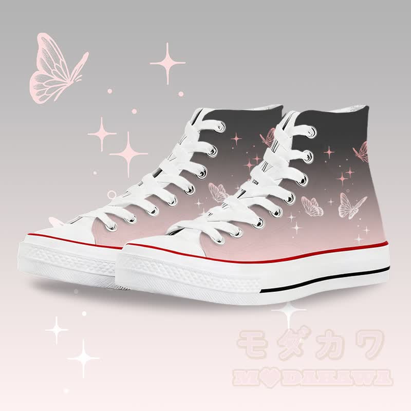 Modakawa High Top Canvas-Schuhe mit Schmetterlingsmotiv und Farbverlauf - Weiß A - 45 - image 1