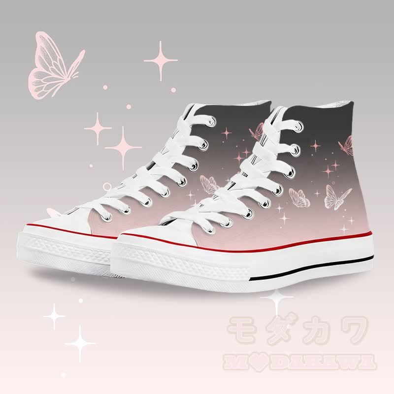 Modakawa High Top Canvas-Schuhe mit Schmetterlingsmotiv und Farbverlauf - Weiß A - 45 - image 1