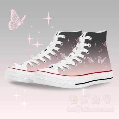 Modakawa High Top Canvas-Schuhe mit Schmetterlingsmotiv und Farbverlauf - Weiß A - 45 - image 1