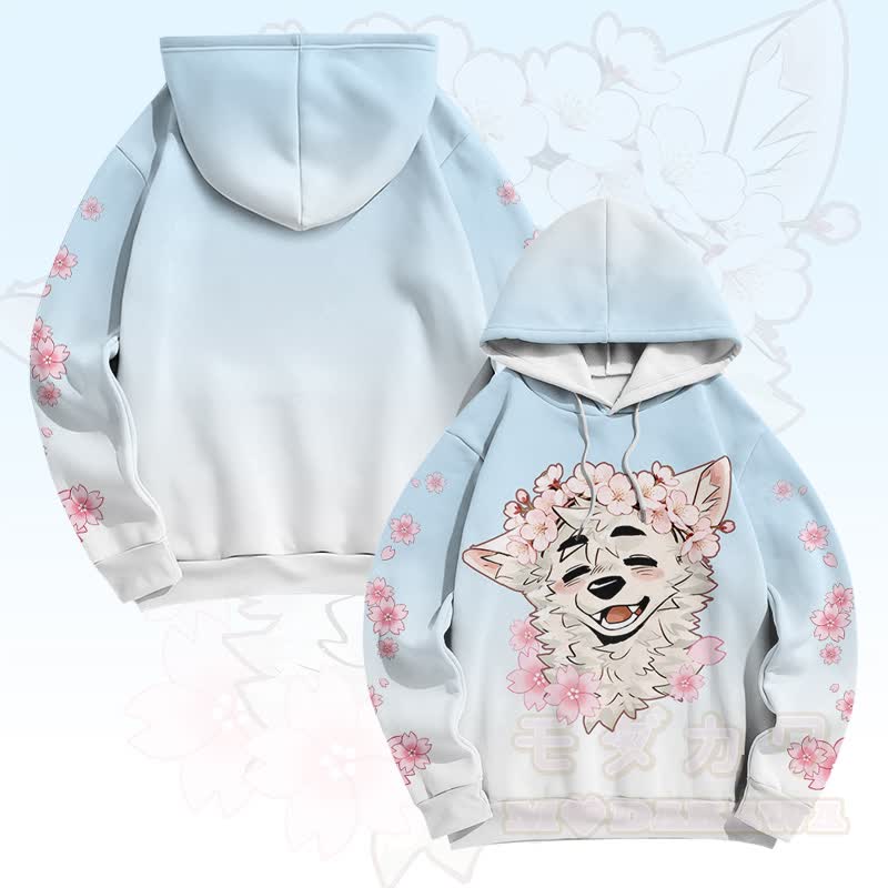 MODAKAWA X atka Sakura Fox Graphic Gradient Pullover Hoodie - Blau - 6XL - image 3