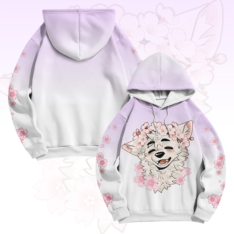 MODAKAWA X atka Sakura Fox Graphic Gradient Pullover Hoodie - Purple - 6XL - image 2