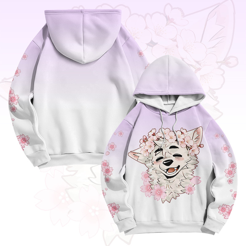 MODAKAWA X atka Sakura Fox Graphic Gradient Pullover Hoodie - Purple - 6XL - image 2