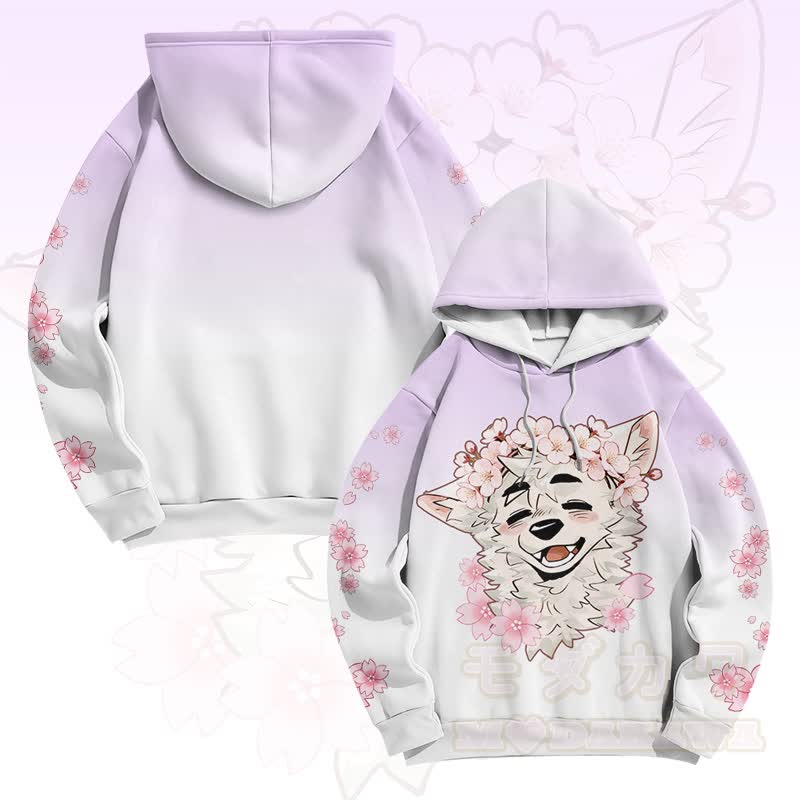 MODAKAWA X atka Sakura Fox Graphic Gradient Pullover Hoodie - Lila - 6XL - image 2