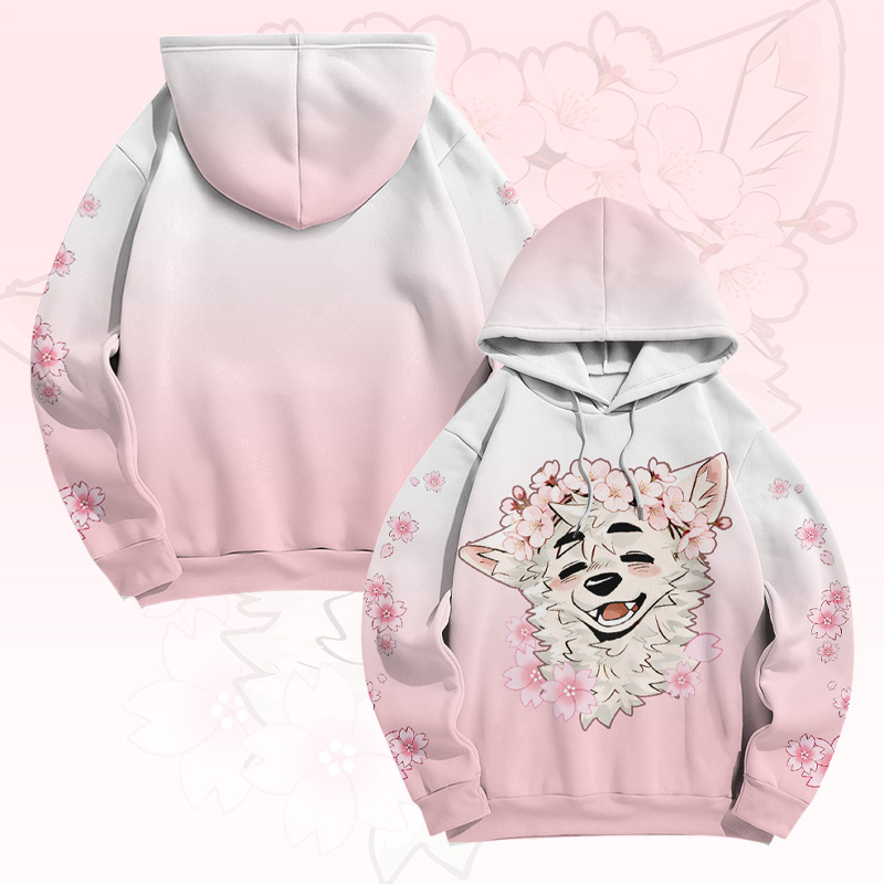 MODAKAWA X atka Sakura Fox Graphic Gradient Pullover Hoodie - Pink - 6XL - image 1
