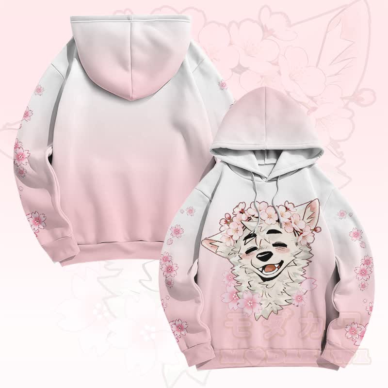 MODAKAWA X atka Sakura Fox Graphic Gradient Pullover Hoodie - Rosa - 6XL - image 1