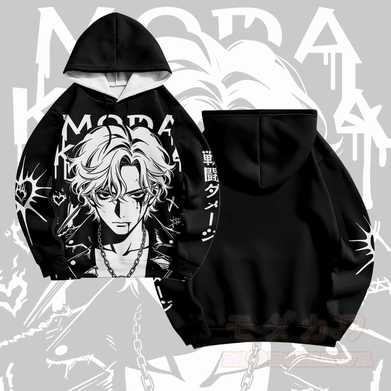 Anime-Jungen-Grafik Modakawa Pullover Hoodie - Schwarz - 6XL - image 1