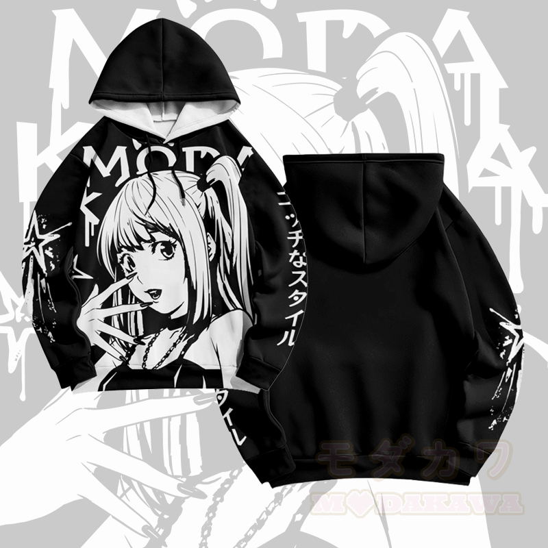 Modakawa Pullover Hoodie mit Anime-Mädchen-Grafik - Schwarz - 6XL - image 1