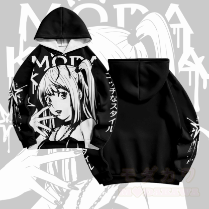 Modakawa Pullover Hoodie mit Anime-Mädchen-Grafik - Schwarz - 6XL - image 1