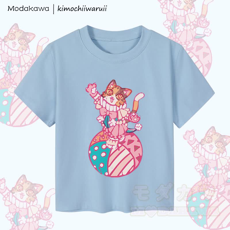 MODAKAWA X kimochiiwaruii Damen-Crop-Top mit Zirkuskatzen-Motiv, 92 % gekämmte Baumwolle - Blau - XL - image 2