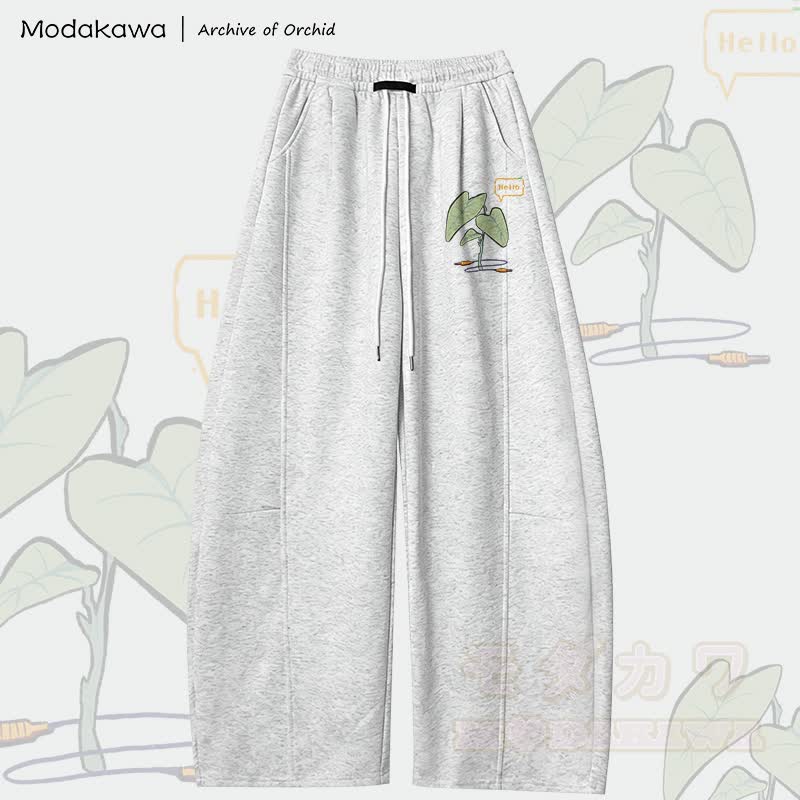 MODAKAWA X Archive of Orchid HELLO Plant Graphic Wide Leg Pants - Hellgrau - 5XL - image 2
