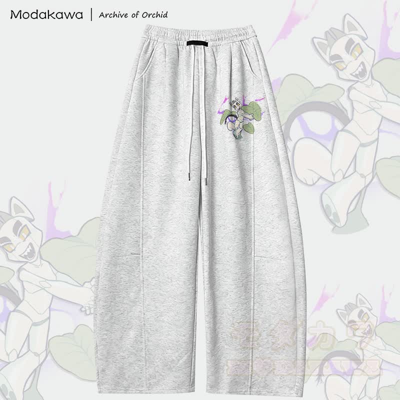 MODAKAWA X Archive of Orchid Mecha Cat Graphic Wide Leg Pants - Hellgrau - 5XL - image 1