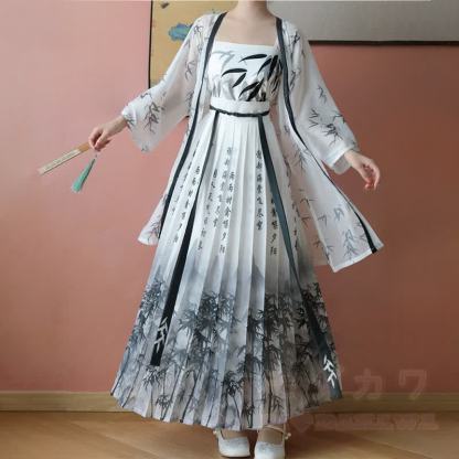 Vintage-Tintenmuster-Top, transparenter Morgenmantel, Faltenrock, passendes Outfit - image 1